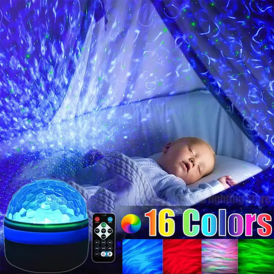 starry night light projector rotating a moon and stars across a child's bedroom ceiling – view 2