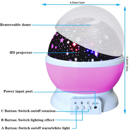 pink rotating star and moon projector night light casting stars on a kid's bedroom wall – view 6
