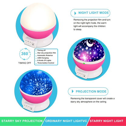 pink rotating star and moon projector night light casting stars on a kid's bedroom wall – view 8