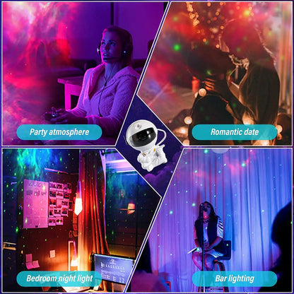 astronaut galaxy projector casting nebula clouds and stars across a dark bedroom ceiling – view 5
