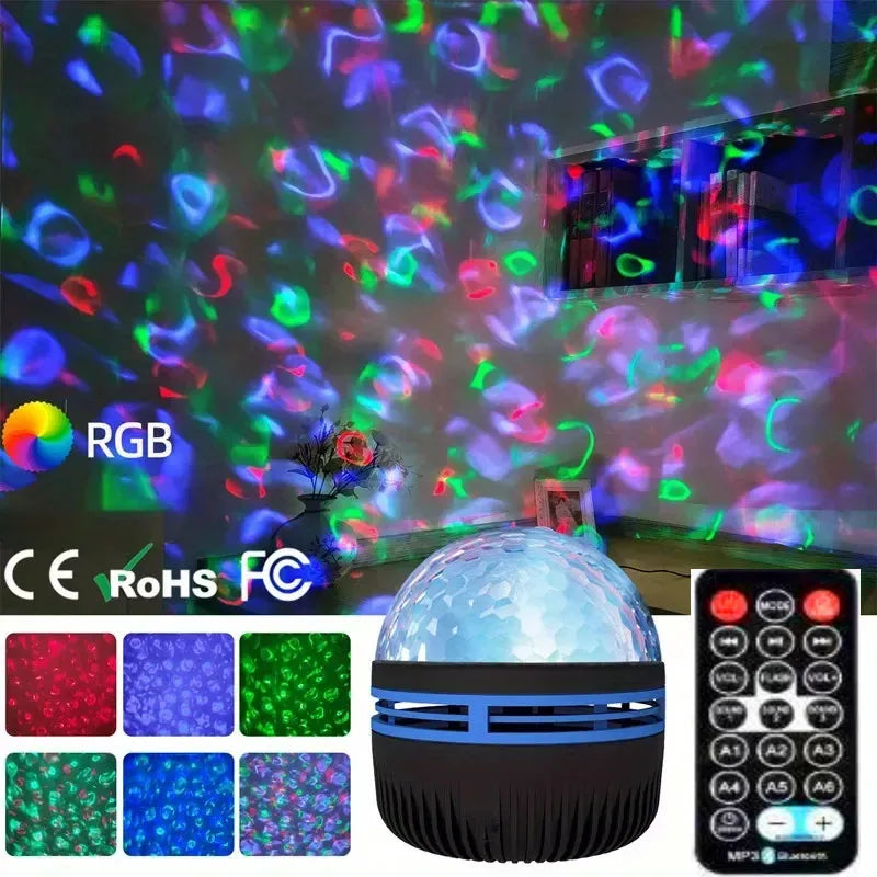 ocean wave projector casting rippling water light across a bedroom wall and ceiling – view 9