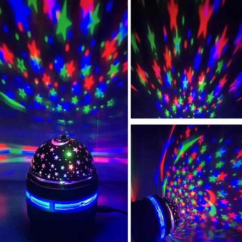 starry night light projector rotating a moon and stars across a child's bedroom ceiling – view 3