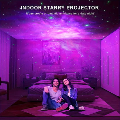 white sitting astronaut nebula projector filling a living room ceiling with colorful nebula clouds – view 10