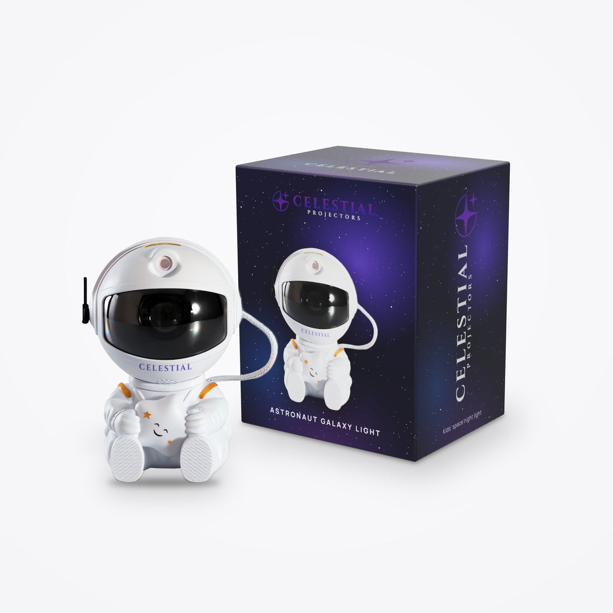 Astronaut Galaxy Light Projector by Celestial Projectors with its branded gift box