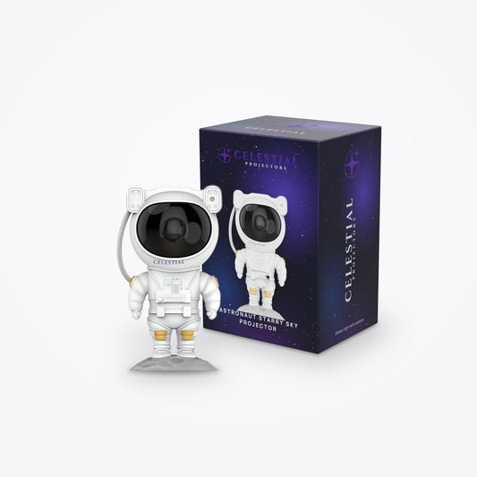 Astronaut Starry Sky Projector by Celestial Projectors with its branded gift box