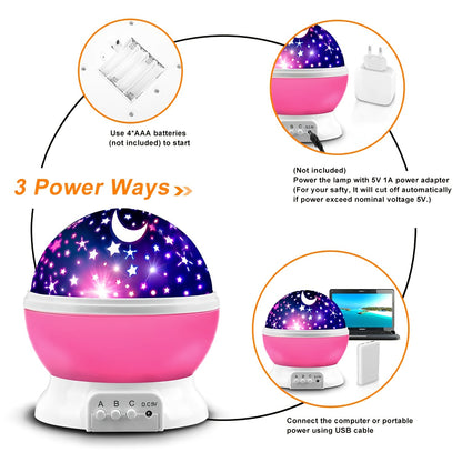 pink rotating star and moon projector night light casting stars on a kid's bedroom wall – view 10